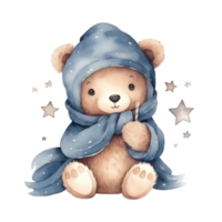 Cute watercolor night bear png