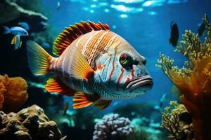 bright colorful fish on coral reef underwater, AI Generated photo