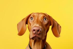 hungarian vizsla puppy in studio on yellow background, AI Generated photo