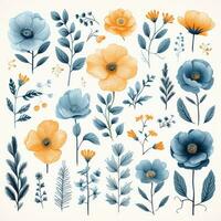 floral doodle design elements, AI Generated photo