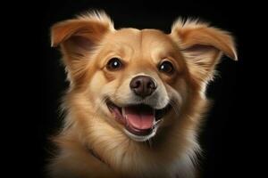 cute dog on black background, AI Generated photo