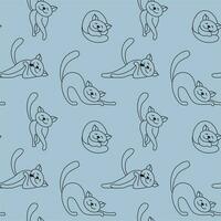 Cat outline. Silhouette of cats in different poses, linear illustration. Seamless pattern for fabric, wrapping, textile, wallpaper, apparel. Vector