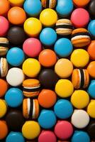 colorful macarons in pattern. AI Generated. photo