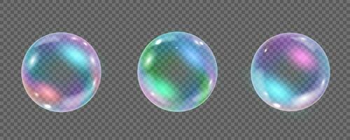 arco iris vistoso submarino burbuja. realista vector ilustración de aire o jabón agua burbujas con reflexiones flotante iridiscente brillante champú espuma pelotas