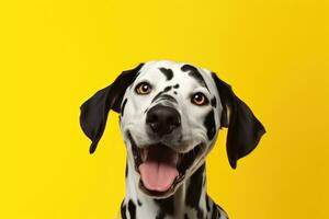 cute dog on yellow background, AI Generated photo