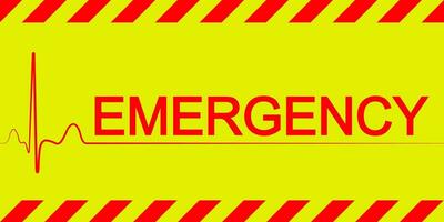 Warning banner sticker emergency symbol heartbeat, text emergency vector