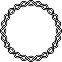 Round frame braided cable, wavy intersecting lines vignette pattern decoration vector