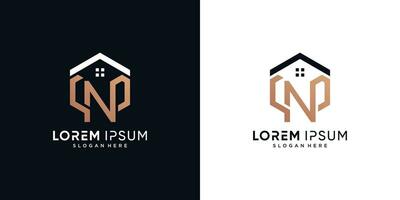 Letter n and house logo design vector illustration with hexagon concept