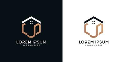 Letter j and house logo design vector illustration with hexagon concept