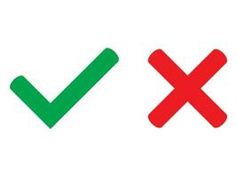 Yes symbol and No symbol. Green tick and red cross checkmarks icons. Approved or rejected icon for user interface. Vector illustration.