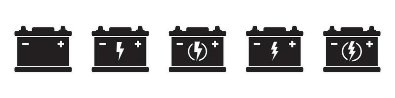 Car battery icon collection. Energy power accumulator. Automotive charge sign. Auto battery symbol isolated on white background. Vector illustration.