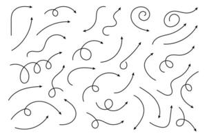 curvo flechas conjunto de vector mano dibujado zigzag flechas colección de punteros vector ilustración.
