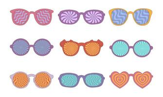 Trendy retro set 1970s style graphic elements of glasses. Vector illustration.