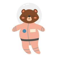 Bear in a spacesuit. Vector illustration of a cute space animal. Beautiful vector character. Space theme. Child character in flat style. Isolated object on white background.