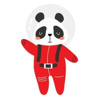 Panda in a spacesuit. Vector illustration of a cute space animal. Beautiful vector character. Space theme. Child character in flat style. Isolated object on white background.