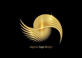 3d concha nautilo, oro logo. dorado objeto con suave forma. lata ser usado para publicidad, marketing, presentación, tarjeta y volantes, tecnológico ciencia. vector aislado en negro antecedentes