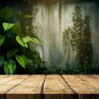 Empty rustic wooden table with some plants, Ai Generative photo
