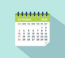 September 2023 calenadar leaf calendar 2023 in flat vector