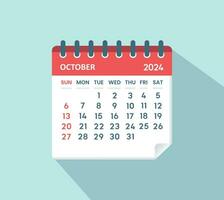 October 2024 calenadar leaf calendar 2024 in flat vector