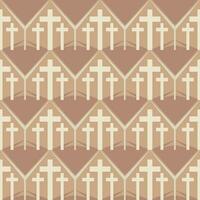 Religious background of three crosses in church outline, seamless repeating pattern vector