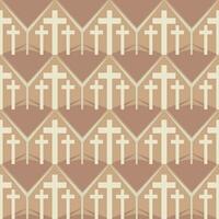 Religious background of three crosses in church outline, seamless repeating pattern vector