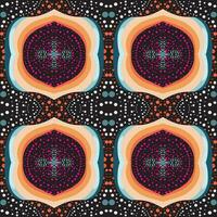 Colorful cross mandala repeating pattern, 1960s inspired vector