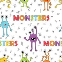 Seamless pattern of childish monsters on white background vector