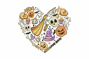 Love Boo Retro Halloween Heart Sublimation T shirt design vector