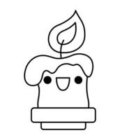 Vector black and white kawaii candle stick. Cute smiling Halloween line character for kids. Funny autumn witchcraft element with melting wax. Samhain party icon or coloring page