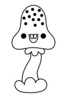 Vector black and white kawaii mushroom with eyes. Cute smiling Halloween line character for kids. Funny autumn all saints day plant illustration. Samhain party icon or coloring page