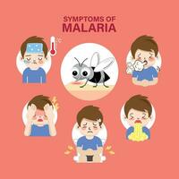 síntomas de malaria dibujos animados estilo infografía ilustración vector