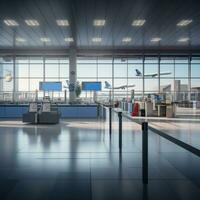 Empty departure lounge in airport, AI Generated photo