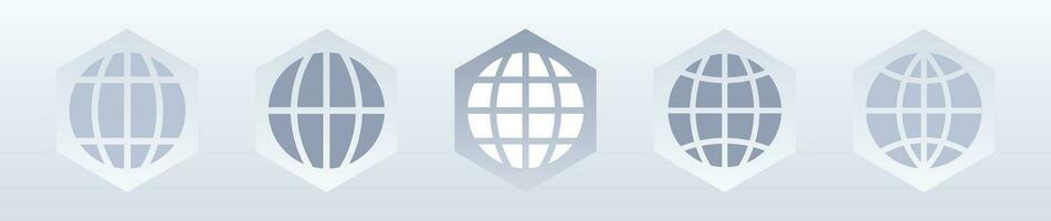 Neomorphism style internet globe icon set. vector