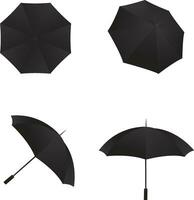 negro paraguas en un variedad de posiciones vector