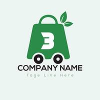 eco compras logo en letra 3 modelo. eco en línea carro en 3 carta, inicial compras firmar concepto vector