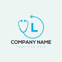 Healthcare Logo On Letter L Template. Medical On L Letter, Initial Doctor Sign Concept, Stethoscope logo icon vector