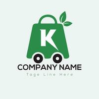 Eco Shopping Logo On Letter K Template. Eco Online cart On K Letter, Initial Shopping Sign Concept vector