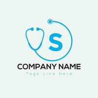 Healthcare Logo On Letter S Template. Medical On S Letter, Initial Doctor Sign Concept, Stethoscope logo icon vector