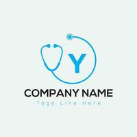 Healthcare Logo On Letter Y Template. Medical On Y Letter, Initial Doctor Sign Concept, Stethoscope logo icon vector