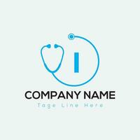 Healthcare Logo On Letter I Template. Medical On I Letter, Initial Doctor Sign Concept, Stethoscope logo icon vector