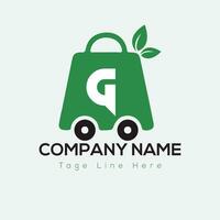 Eco Shopping Logo On Letter G Template. Eco Online cart On G Letter, Initial Shopping Sign Concept vector