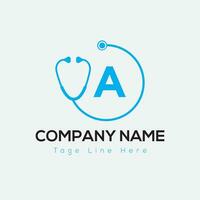 Healthcare Logo On Letter A Template. Medical On A Letter, Initial Doctor Sign Concept, Stethoscope logo icon vector