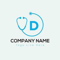 Healthcare Logo On Letter D Template. Medical On D Letter, Initial Doctor Sign Concept, Stethoscope logo icon vector