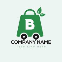 Eco Shopping Logo On Letter B Template. Eco Online cart On B Letter, Initial Shopping Sign Concept vector