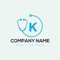 Healthcare Logo On Letter K Template. Medical On K Letter, Initial Doctor Sign Concept, Stethoscope logo icon vector