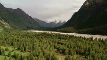 River and mountains with white clouds. video