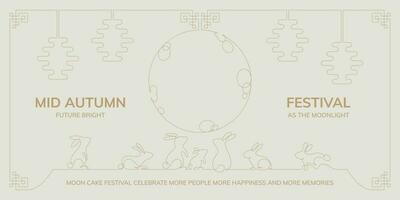 rabbit family celebrate mid autumn and chuseok festival oriental style one line drawing vector