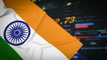 The India flag on Business chart background  3d rendering photo