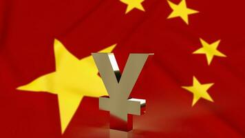 The Gold yuan symbol on china flag for business concept 3d rendering photo