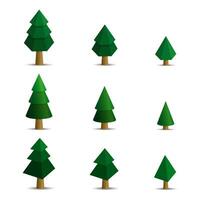 Christmas trees of different size and shape. Three dimensional. Vector design.